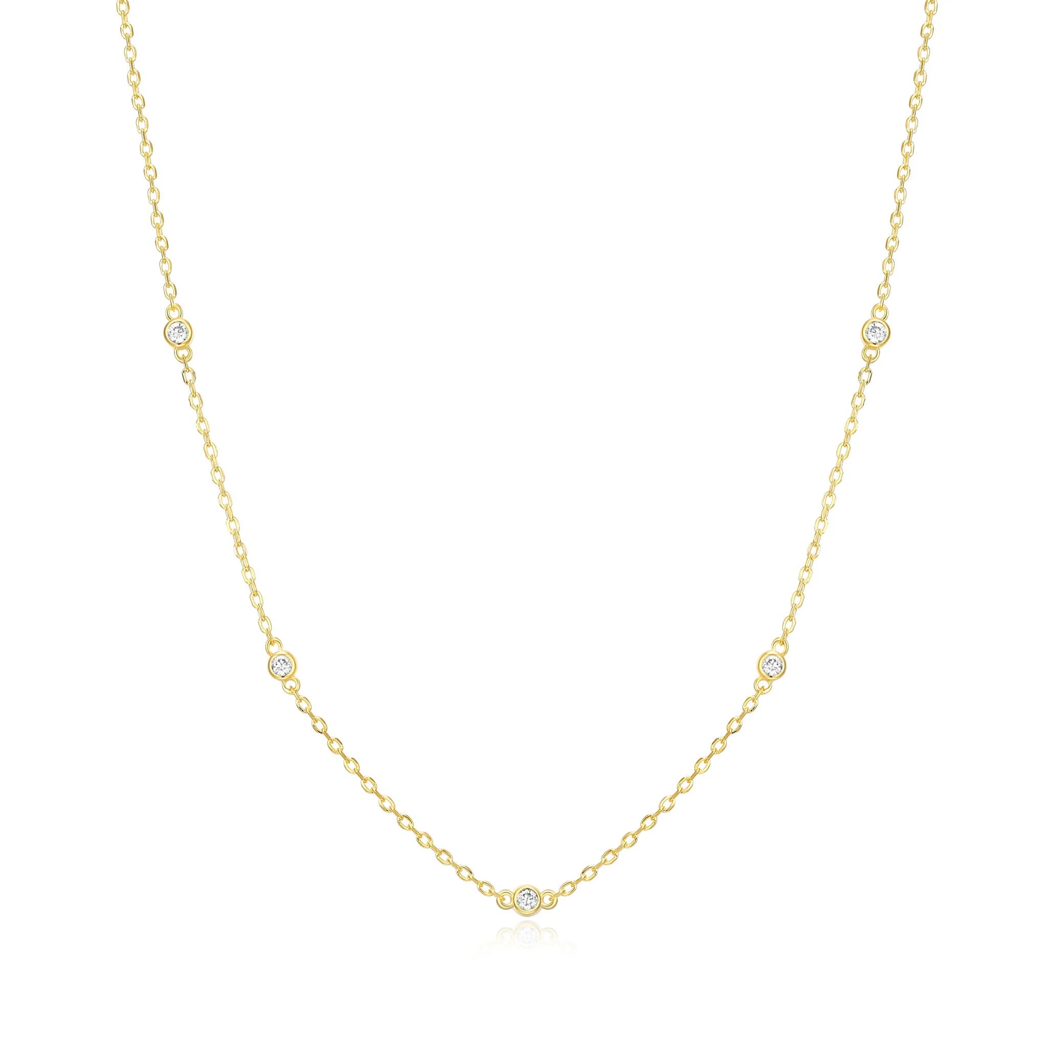 Diamond Station Necklace 0.10CTW Gold Plated Sterling Silver