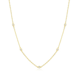 Diamond Station Necklace 0.10CTW Gold Plated Sterling Silver