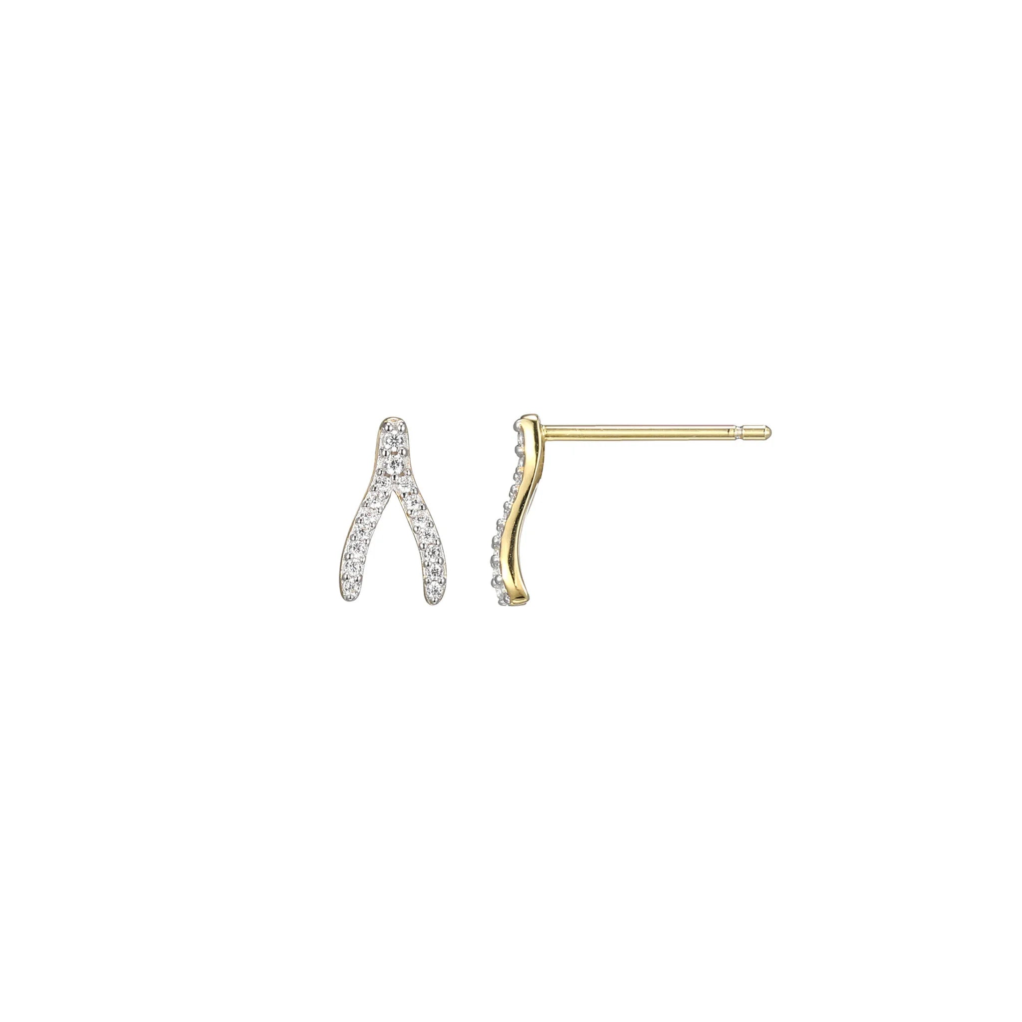 Diamond Wishbone Stud Earrings 0.1080CTW Gold Plated Sterling Silver