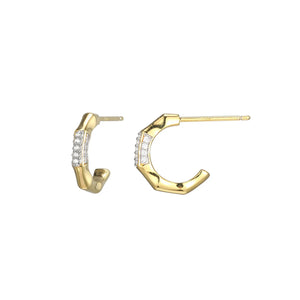 Diamond Bamboo Hoop Post Earrings 0.10CTW Gold Plated Sterling Silver