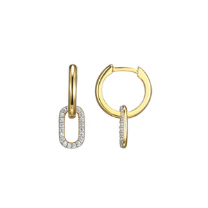 Diamond Oval Link Hoop Earrings 0.20CTW Gold Plated Sterling Silver