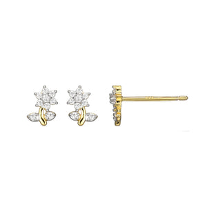 Diamond Mini Flower Post Earrings 0.10CTW Gold Plated Sterling Silver