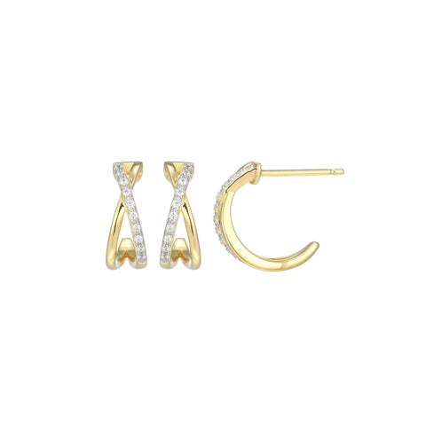 Diamond Hoop Post Earrings 0.10CTW Gold Plated Sterling Silver