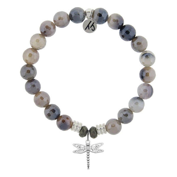 Stone Bracelet with Dragonfly Sterling Silver Charm