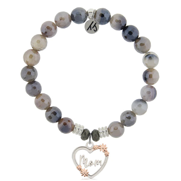 Stone Bracelet with Heart Mom Sterling Silver Charm