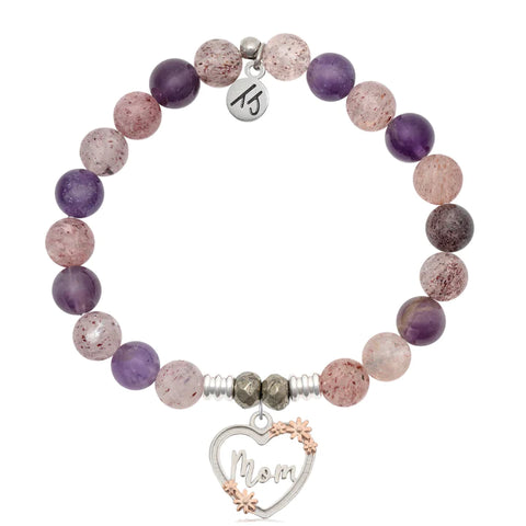 Stone Bracelet with Heart Mom Sterling Silver Charm