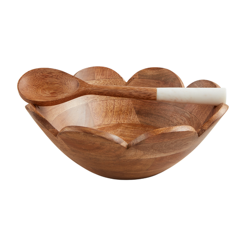 Wood Scallop Bowl & Spoon Set