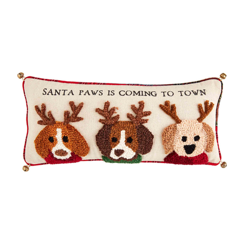 Santa Paws Dog Hooked Pillow 8x18