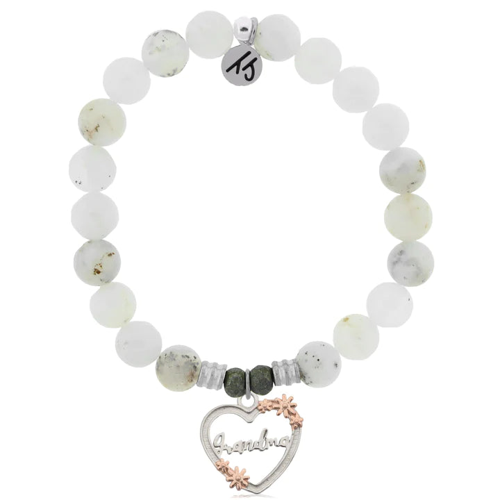 Stone Bracelet with Heart Grandma Sterling Silver Charm