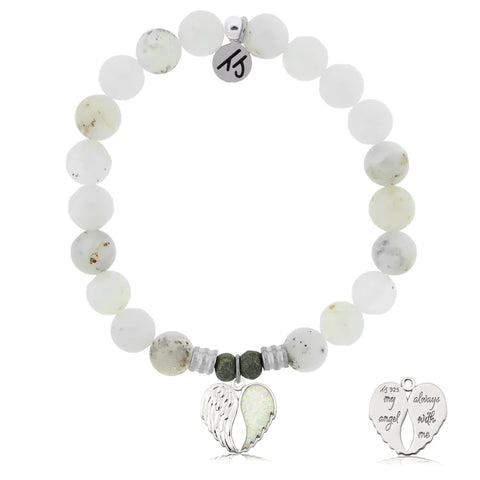 White Chalcedony Stone Bracelet with My Angel Sterling Silver Charm