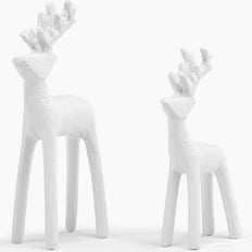 Cast Iron White Reindeer set of 2