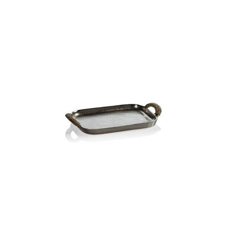 Mauritius Raw Aluminum Tray w/ Rattan Wrapped Hand