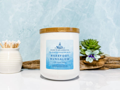 Barefoot Bungalow candle, beach-themed