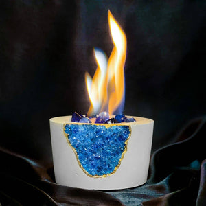 Tabletop Fire Pit White Base Blue Glass