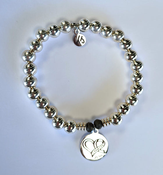 Stone Bracelet with Strength Heart Sterling Silver Charm