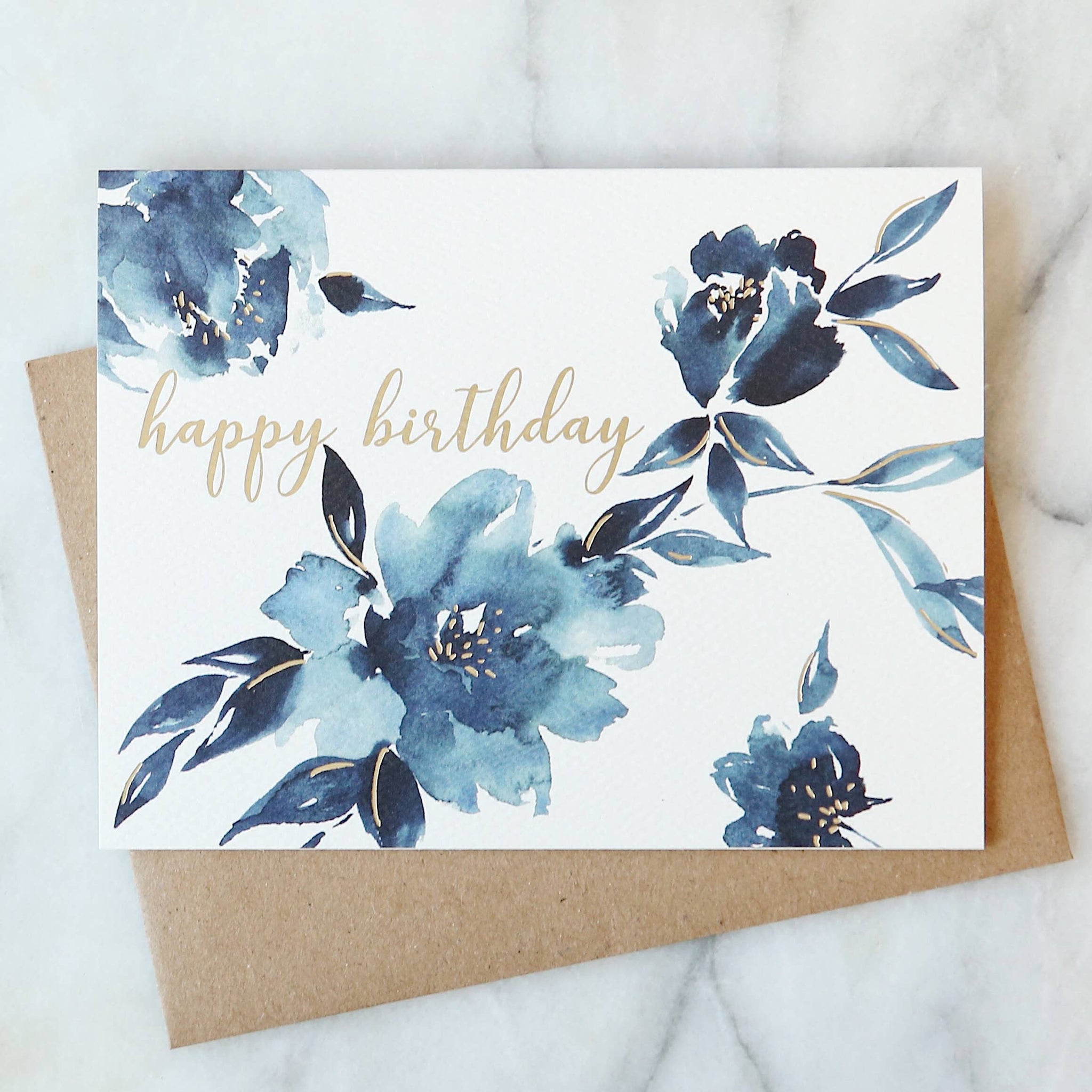 Indigo Floral Birthday Greeting Card