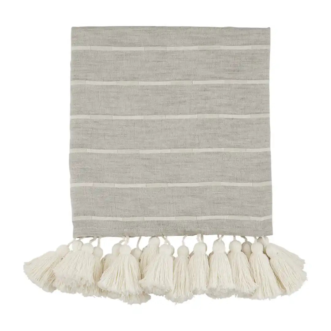Gray Stripe Tassel Throw Blanket