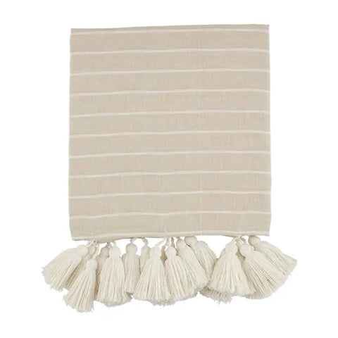 Taupe Stripe Tassel Throw