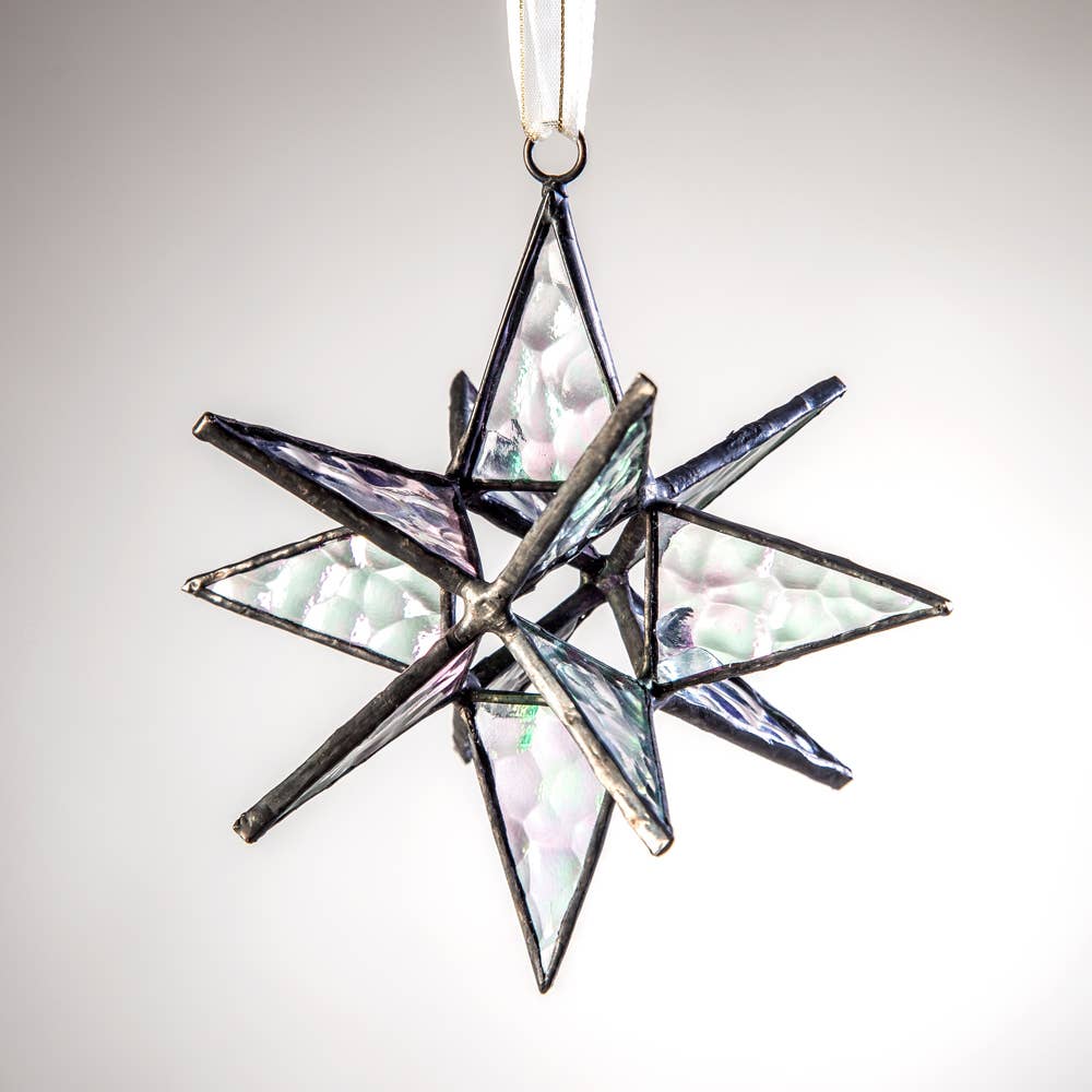 Moravian Star Ornament Clear Iridized Stained Glass