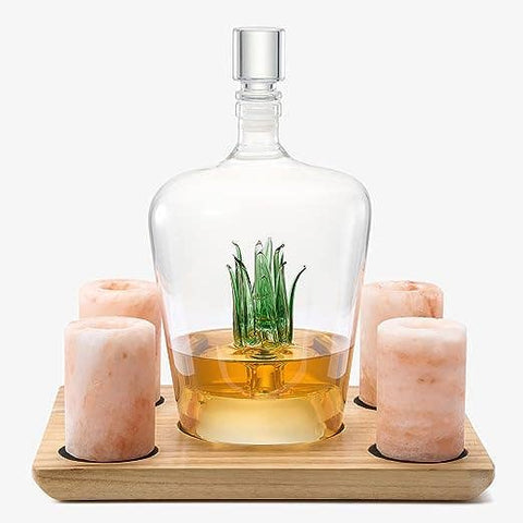 Tequila Decanter With 4 Pink Himalayan Salt Shot Glasses