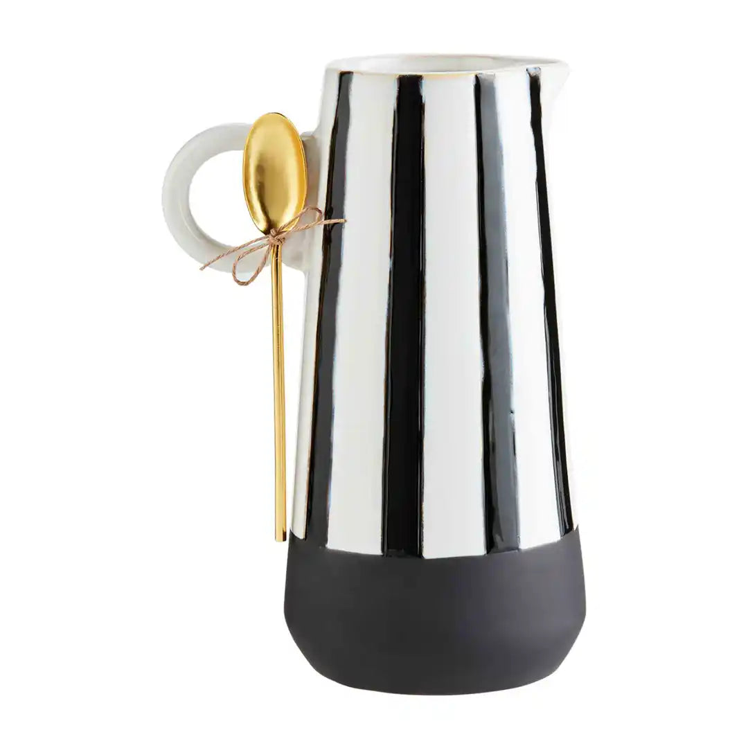 Black & White Stripe Stoneware Pitcher Set