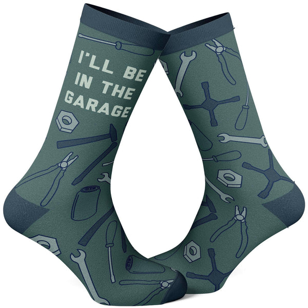 I'll Be In The Garage Socks Gift for Dad: Mens (9-11) / Green