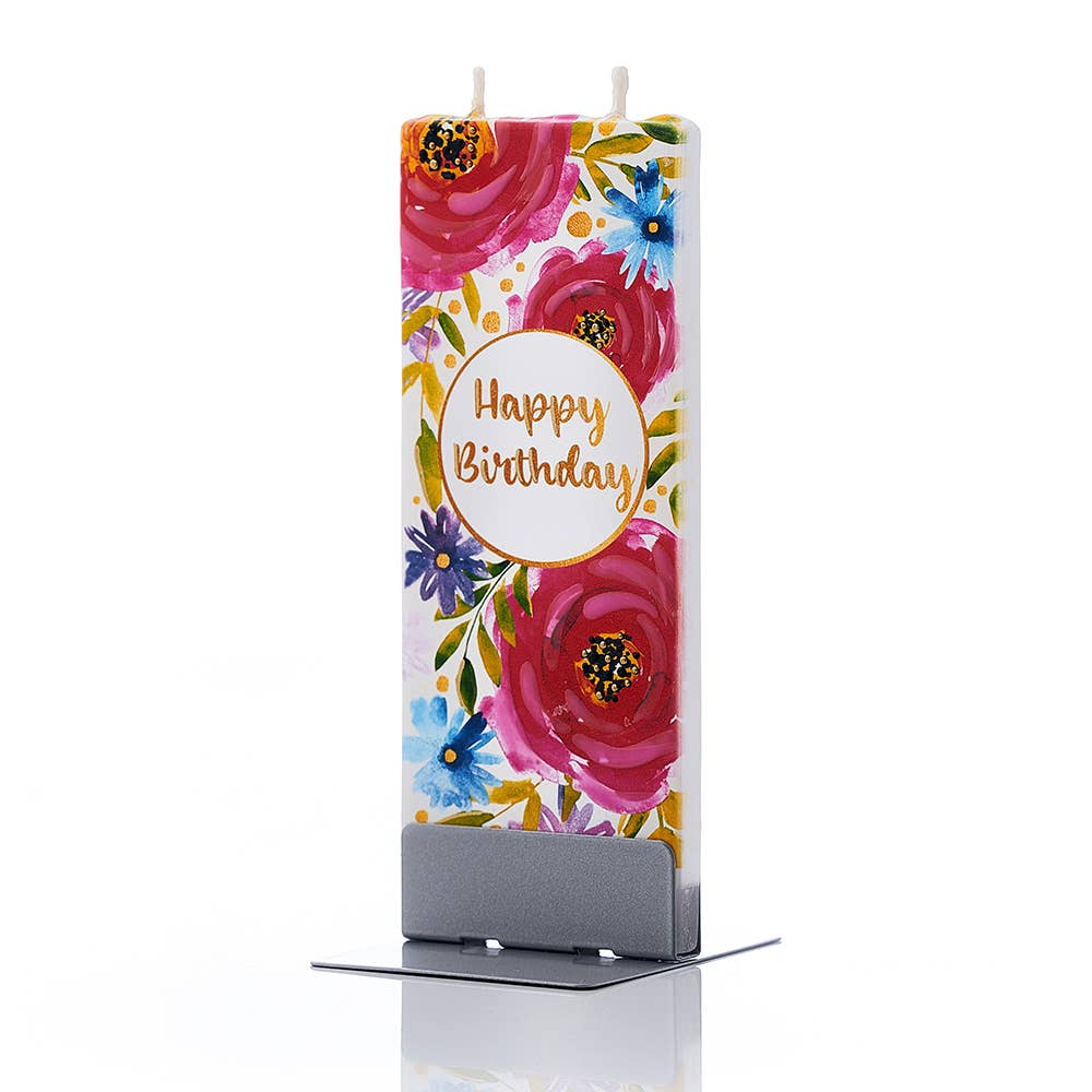 Flat Handmade Candle - Happy Birthday With Floral Print
