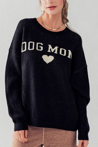 Dog Mom Crewneck Super Soft Knit Sweater Black