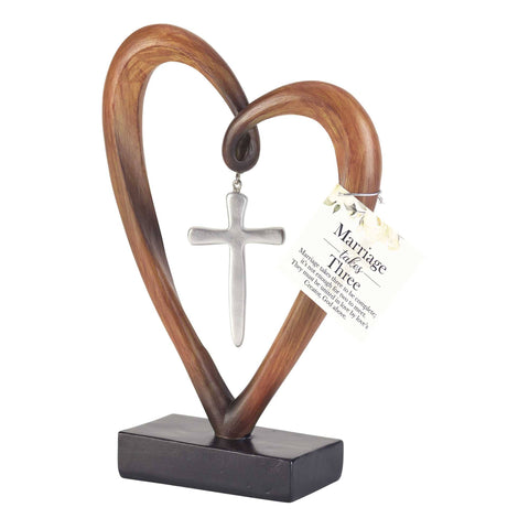 Heart Silver Cross Tabletop Figurine 6"