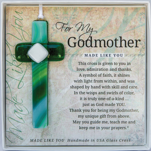 My Godmother Cross: Handmade Glass Ornament