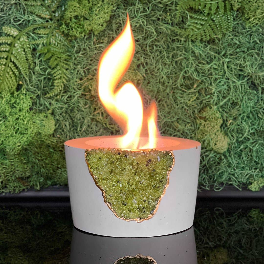 Geode Green Peridot Crystal Fire Bowl