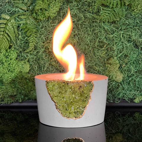 Tabletop Fire Pit, Geode Green Peridot Crystal Fire Bowl