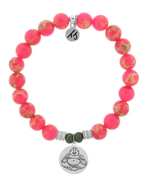 Stone Bracelet with Happy Buddha Sterling Silver Charm
