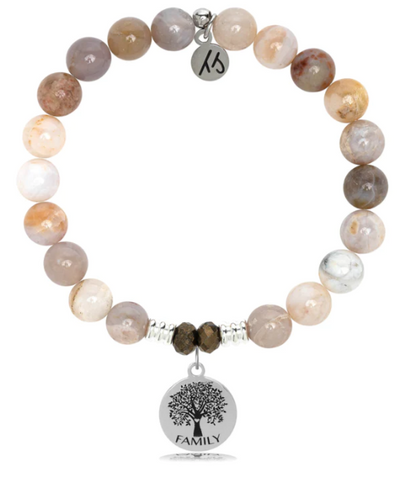 Stone Bracelet with Family Tree Sterling Silver Charm