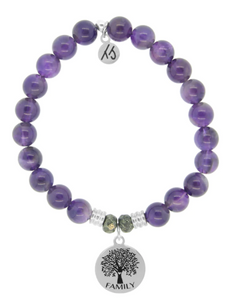 Stone Bracelet with Family Tree Sterling Silver Charm