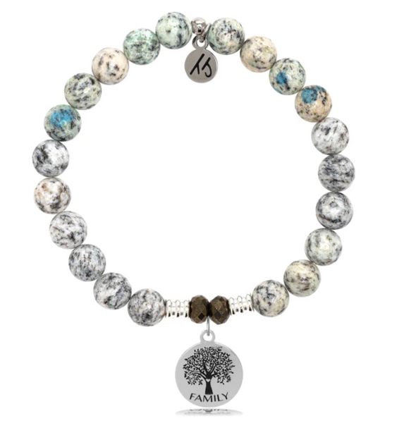Stone Bracelet with Family Tree Sterling Silver Charm