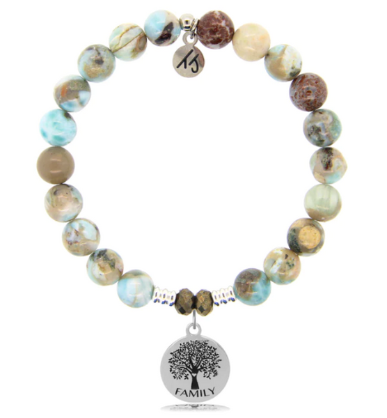 Stone Bracelet with Family Tree Sterling Silver Charm