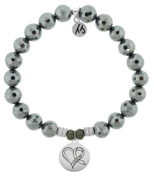 Stone Bracelet with Strength Heart Sterling Silver Charm