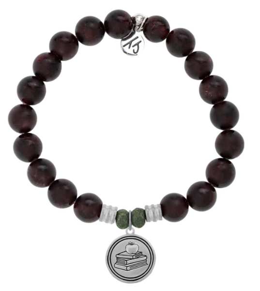 Stone Bracelet with Teacher Sterling Silver Charm