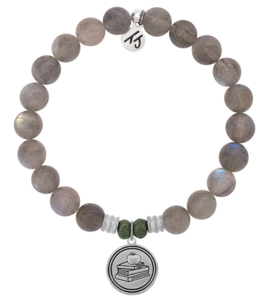 Stone Bracelet with Teacher Sterling Silver Charm
