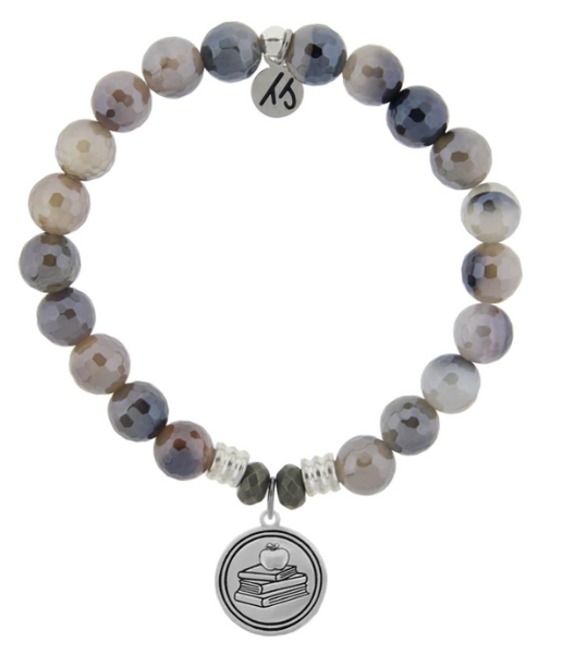 Stone Bracelet with Teacher Sterling Silver Charm