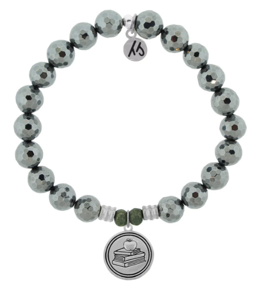 Stone Bracelet with Teacher Sterling Silver Charm