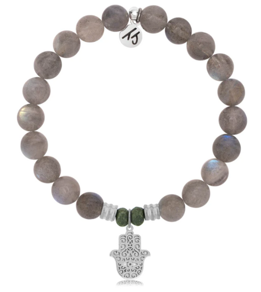 Stone Bracelet with Hamsa Sterling Silver Charm