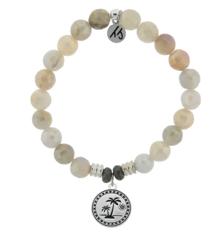 Stone Bracelet with Palm Tree Sterling Silver Charm