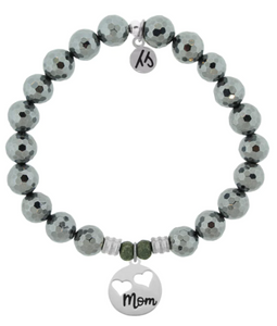 Stone Bracelet with Mom Hearts Sterling Silver Charm