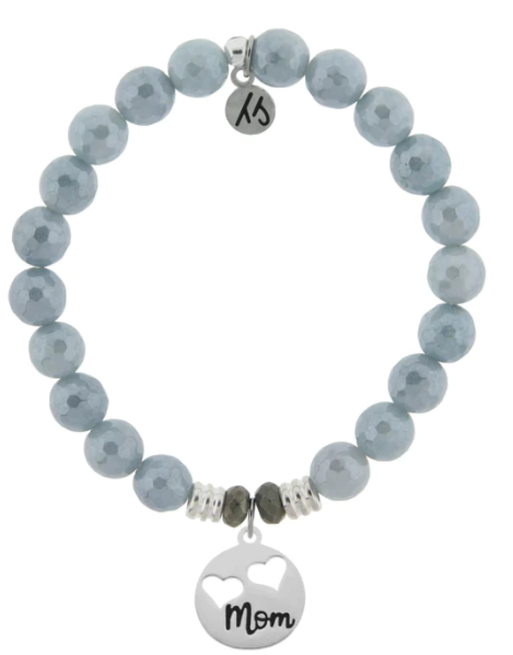 Stone Bracelet with Mom Hearts Sterling Silver Charm