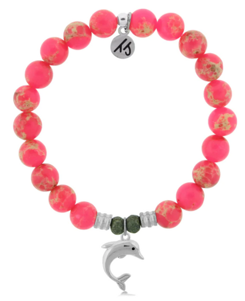 Stone Bracelet with Dolphin Sterling Silver Charm