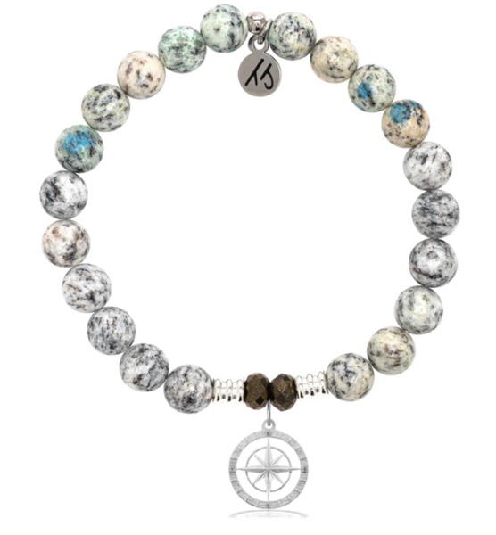 Stone Bracelet with Compass Rose Sterling Silver Charm