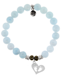 Stone Bracelet with Baby Feet Sterling Silver Charm