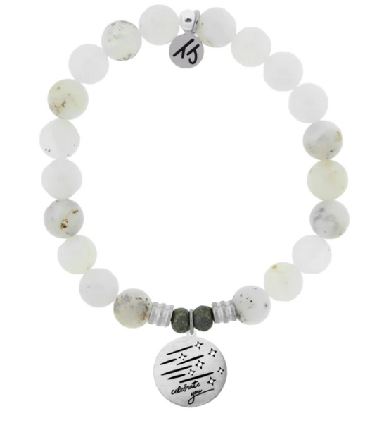 Stone Bracelet with Birthday Wishes Sterling Silver Charm